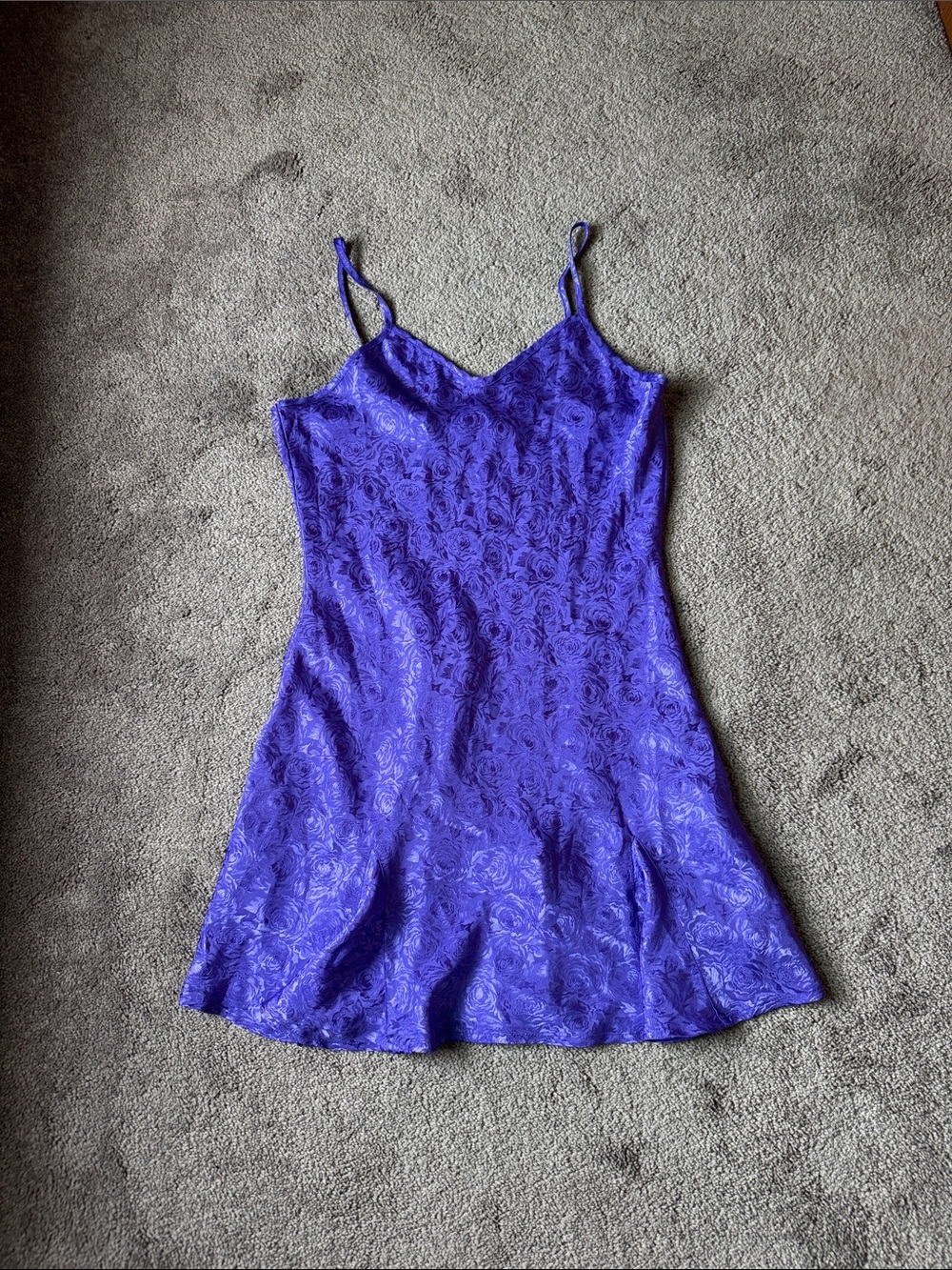 Intimate Moments Purple Floral Jacquard Satin Chemise Slip Nightgown SIZE S